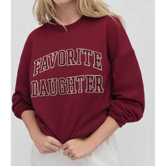 FAVORITE DAUGHTER Sweaters - NEW FAVORITE DAUGHTER collegiate embroidery sweatshirt in burgundy